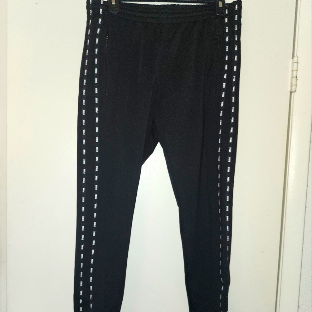 Victoria Secret Pink Black Joggers with zipper pockets and ankles-size medium